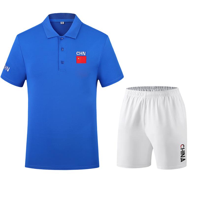 Unisex Chinese Team Quick-Dry Sportswear Set - Short-Sleeved Top and Shorts for Students and Sports Enthusiasts L