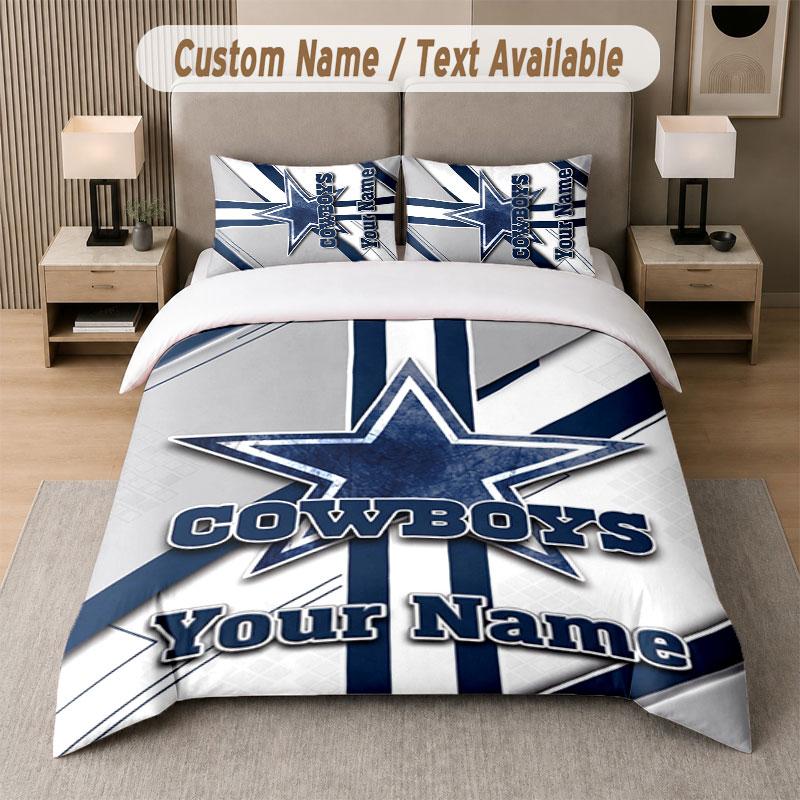 Custom Bedding Set Dallas Cowboys Pattern, Print Name Text 1 Duvet Cover plus 2 Pillowcases Home Textile