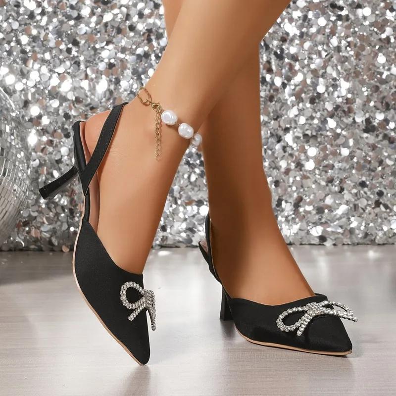 Female Shoes on Sale 2025 Summer Closed Toe Bow Tie Women's Sandals Pointed Toe Thin Heel Slip on Plus Size Dress Sandal