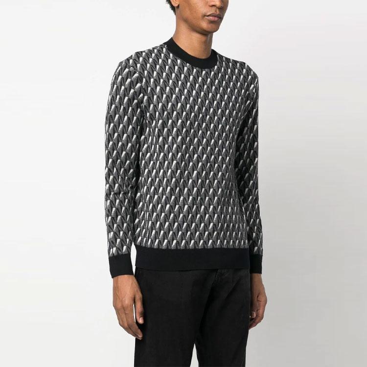 Emporio Armani FW22 Geometric Pattern Logo Knit Long Sleeve Pullover Sweatshirt Men Sweatshirt Black 6L1MXX-1MCQZ-F633