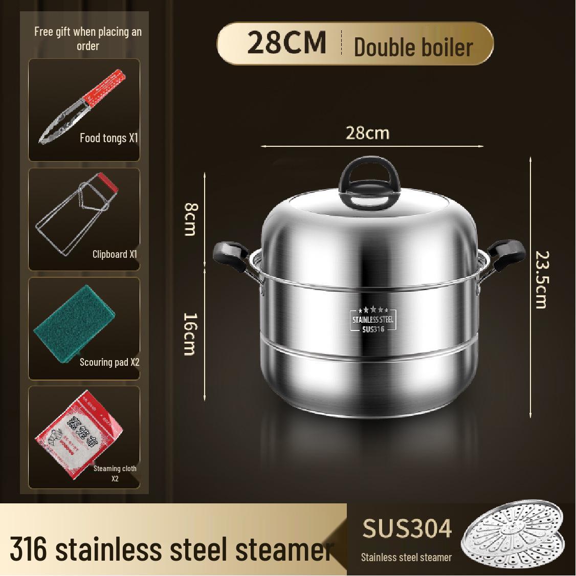 

Thickened 316 Stainless Steel Large Multi-layer Steamer Pot for Induction and Gas Stoves