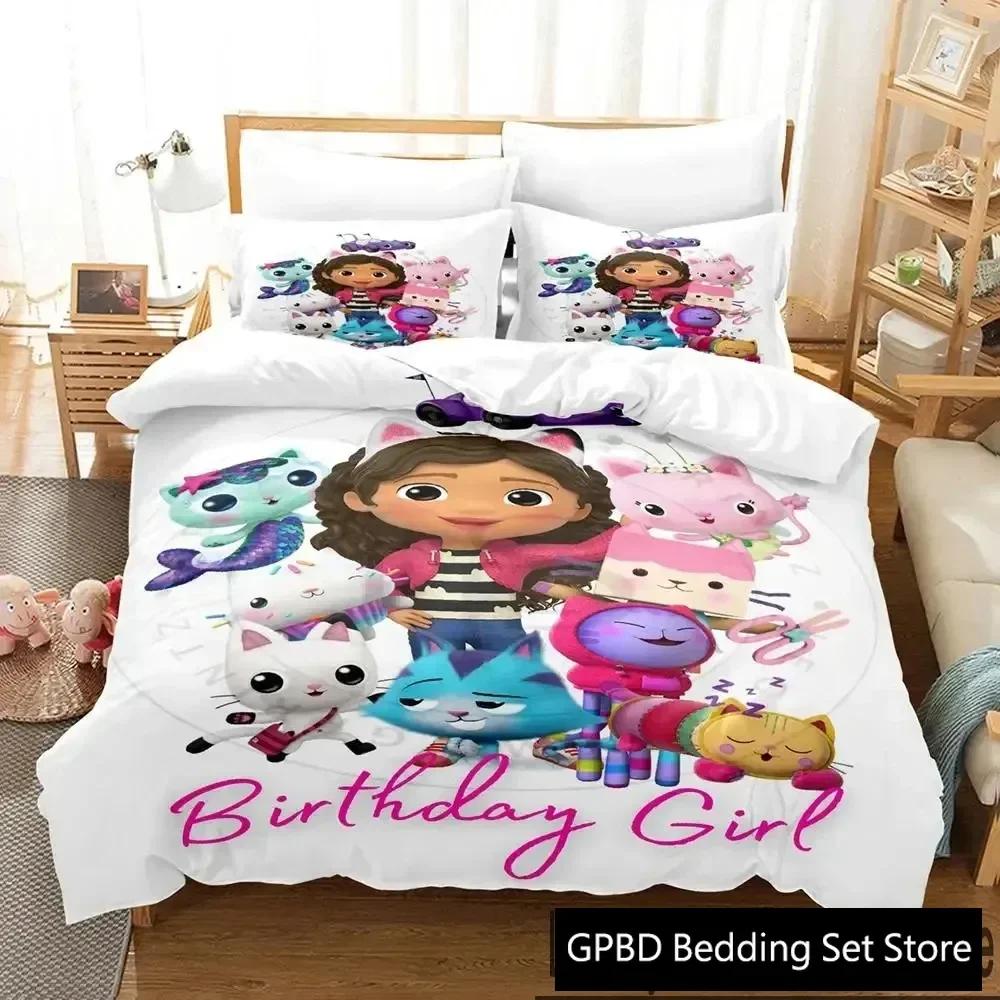 3D Print Cartoon Gabbys Dollhouse Bedding Set Double Twin King Duvet Cover Comforter Pillowcase Boys Girls Adults Bedroom