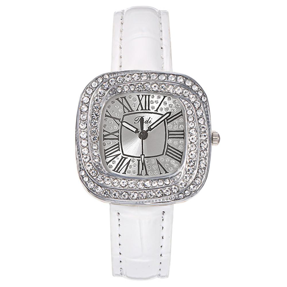 Simple Square Rhinestone Quartz Watch Casual Leather Women's Clock Wristwatch