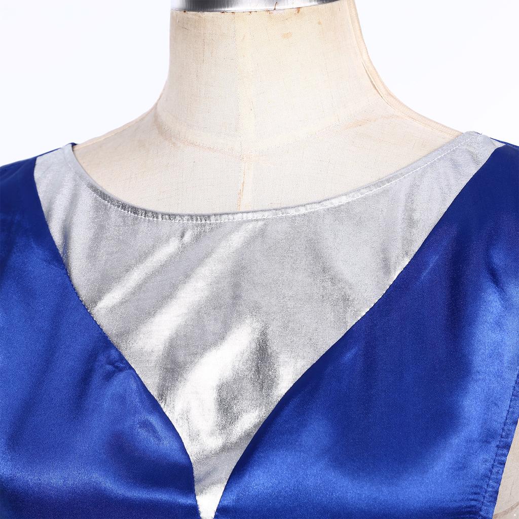 Women Church Worship Robe Choir Performance Tunic Metallic Patchwork Lace Up Sides Split Satin Dress