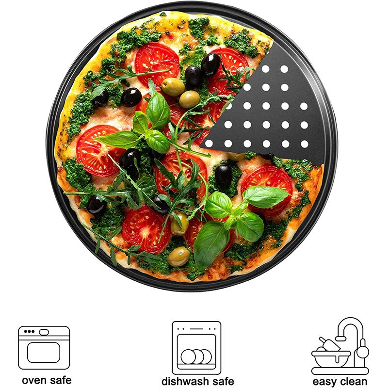 LMETJMA Pizza Pan With Holes Carbon Steel Perforated Non-Stick Pizza Tray for Oven Pizza Crisper Pan Dishwasher Safe JT139
