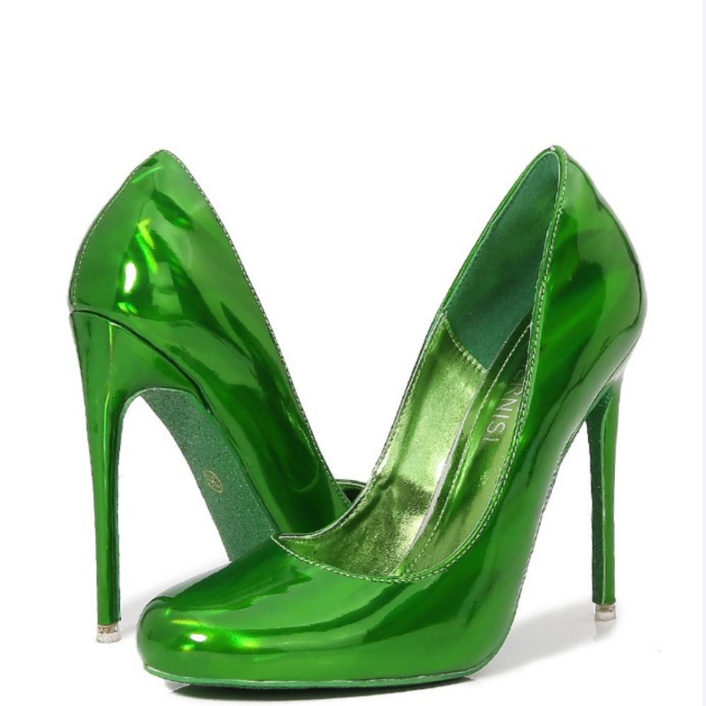 12cm Moda Europea Pelle Verniciata Rossa Punta Tonda Tacchi Sottili a Spillo Taglia Grande Scarpe da Donna Eleganti Per Pole Dance e Spettacolo da Palcoscenico WZ-091-2