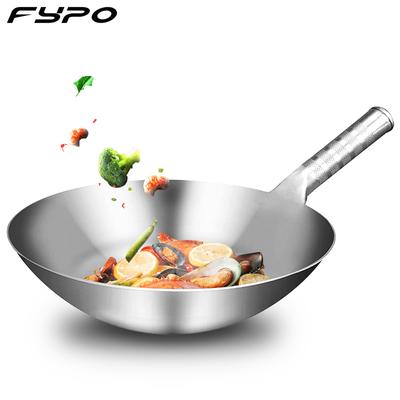 Fypo Wok aus Edelstahl, 1,8 mm dick, hochwertiger chinesischer handgefertigter Wok, traditioneller antihaftbeschichteter, rostender Gas-Wok, Kochtopf, Pfanne