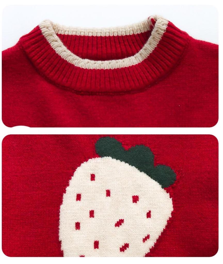 Girls' 2025 Autumn/Winter Strawberry Knit Sweater - Thick, Stylish Baby & Little Girl Top