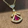 Old Money Style Ruby Fan Skirt Necklace High-End Niche Versatility Exquisite Collarbone Chain