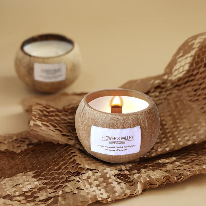Coconut Shell Scented Candles Handmade Home Incense Bedroom Creative Ornaments Fragrance Soy Wax Gift Box