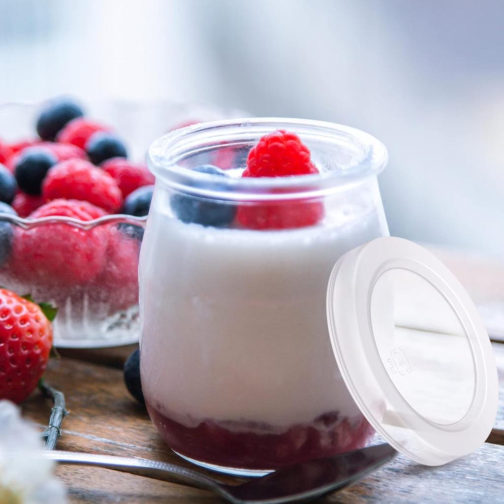 Hoolerry 10 Pcs Yogurt Jar Lids Set 2.64 Inch Clear Plastic Food Storage Replacement Lids Covers Compatible with Oui Yogurt Jars for Coffee Cookie