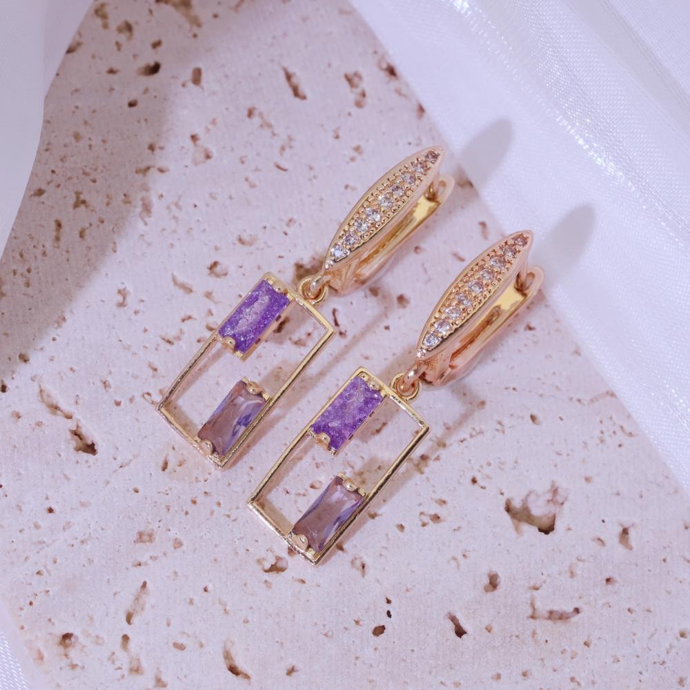 1 Pair Elegant Colorful Hollow Square Dangle Earrings for Women  Zirconia Earring Jewelry Daily Party Accessories