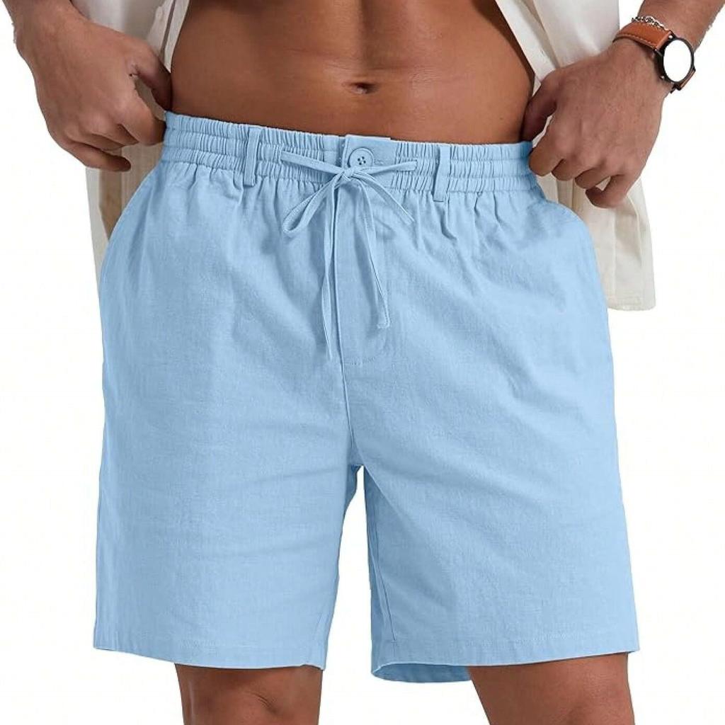 Sommer Herren Baumwolle Leinen Atmungsaktive Shorts Leichtgewichtige Strandshorts Lässige Bequeme Mode Elastischer Bund Herren Kurze Hosen