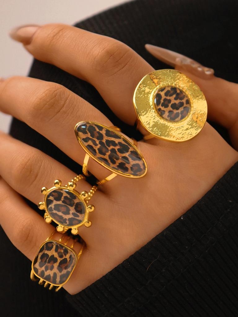 Minimalistische 18K PVD Goudkleurig Gecoate 304 Roestvrij Stalen Ringen Dikke Sieraden Hoge Kwaliteit Bedel Stijlvolle Boho Luipaard Gouden Sieraden