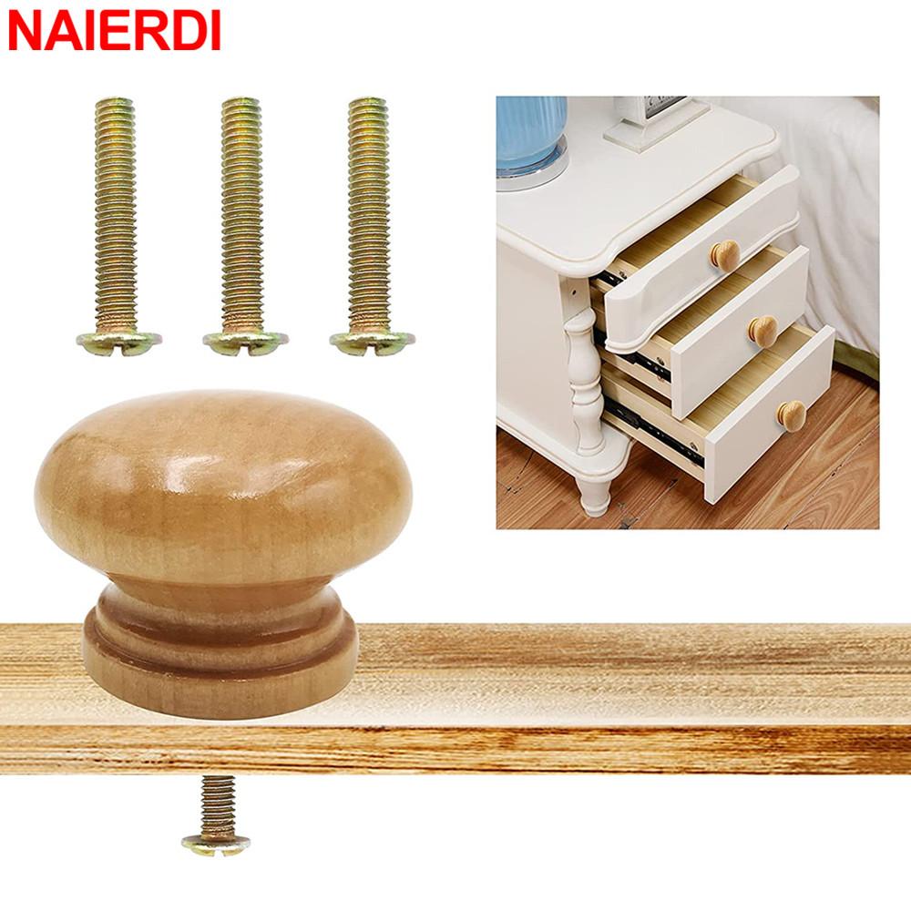 NAIERDI 10 Pack Wood Round Cabinet Knobs and Handles Natural Wooden Kitchen Cabinets Pulls for Furniture Dresser Wardrobe Handle
