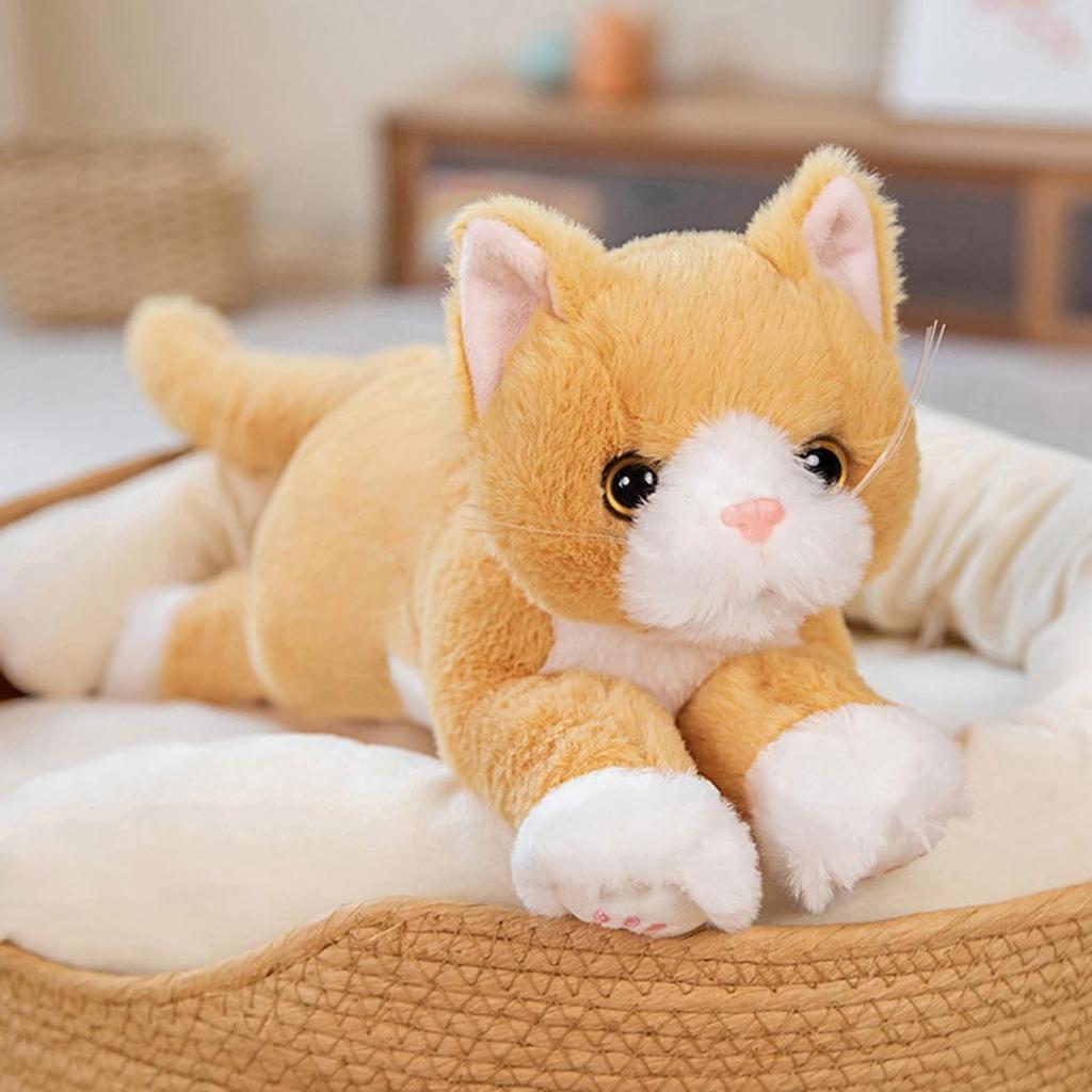 cuddly cat plush perfect for snuggling or cozying perfect as a birthday gift for 50cm soft Soothing and Soft, fluffy, pillow, up. Yellow, kids.
