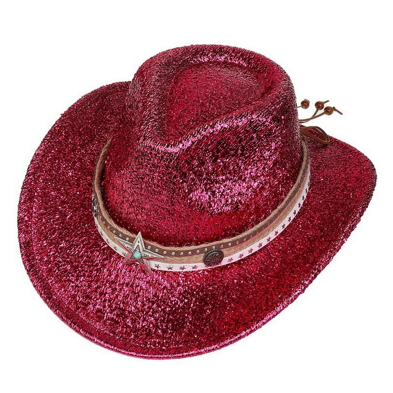Glitzerndes Cowboyhut Unisex Westernstil Breiter Rand Fedora Hut für Party Festival Cosplay