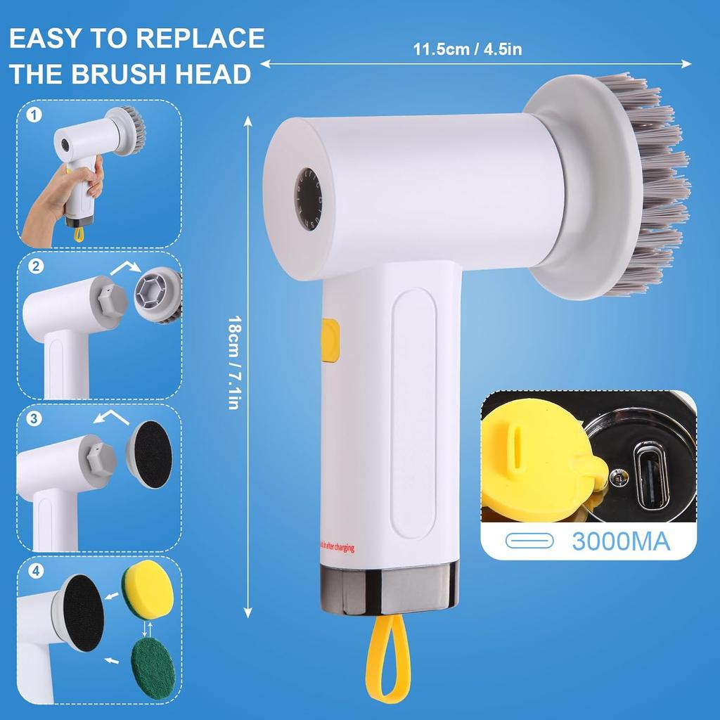 4-in-1 Kitchen Cleaning Tool Bathroom Bathtub Clean Brush Spin Scrubber Electric Cleaning Brush for Dishwashing Sink