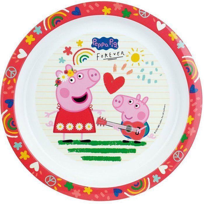 Lot vaisselle - FUN HOUSE - PEPPA PIG - 2 assiettes creuses Ø 22 cm, 2 verres 220 ml, gourde 350 ml, boîte à goûter et peluche 17 cm