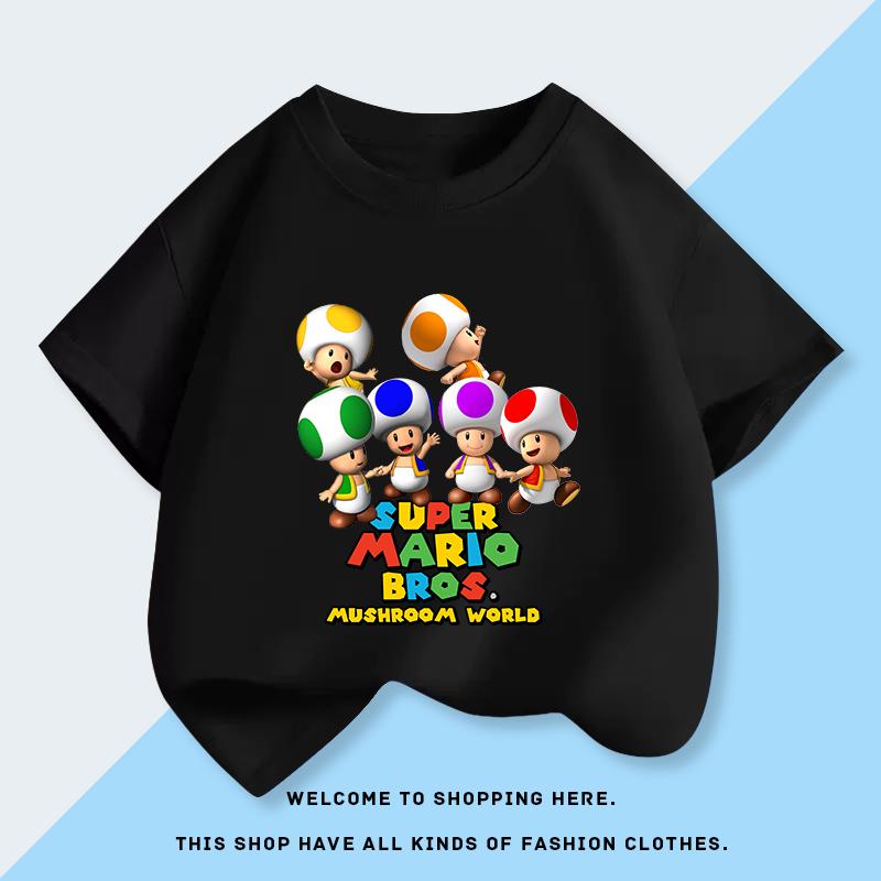 Super Mary Chinobio Toad Blue Mushroom Head Yellow Mushroom Head Green Mushroom Head Short Sleeve Tshirt