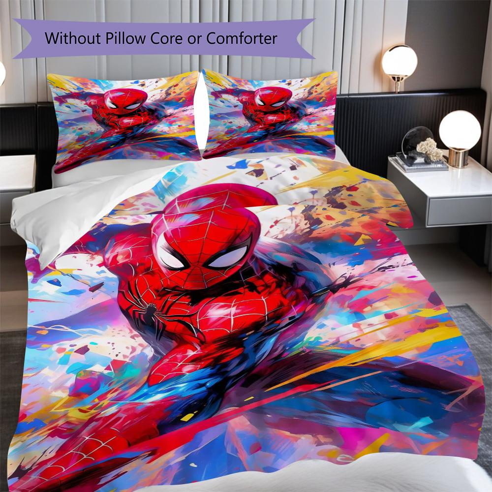 1PC Spider-Man Pattern Bedding Quilt Set Quilt Cover Pillowcase Home Decoration Birthday Gift (1 * Duvet Cover + 2 * Pillowcase, Without Core)