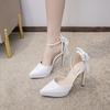 Fashion FHC 2024 New Women Platofrm Pumps,Back Bowtie High Heels Autumn Shoes,Pointed Toe,Ankle Buckle Strap,White,Apricot,Dropship