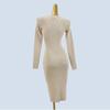 Export Single Fashion Wind Pure Color Split Long Sleeve Slim-Fit Figure Flattering Sheath Mid-Length Knitting Dress Sweater Female