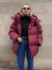 Women's 2024 Winter Hooded Cotton Jacket - Solid Color, Loose Fit, European & American Style