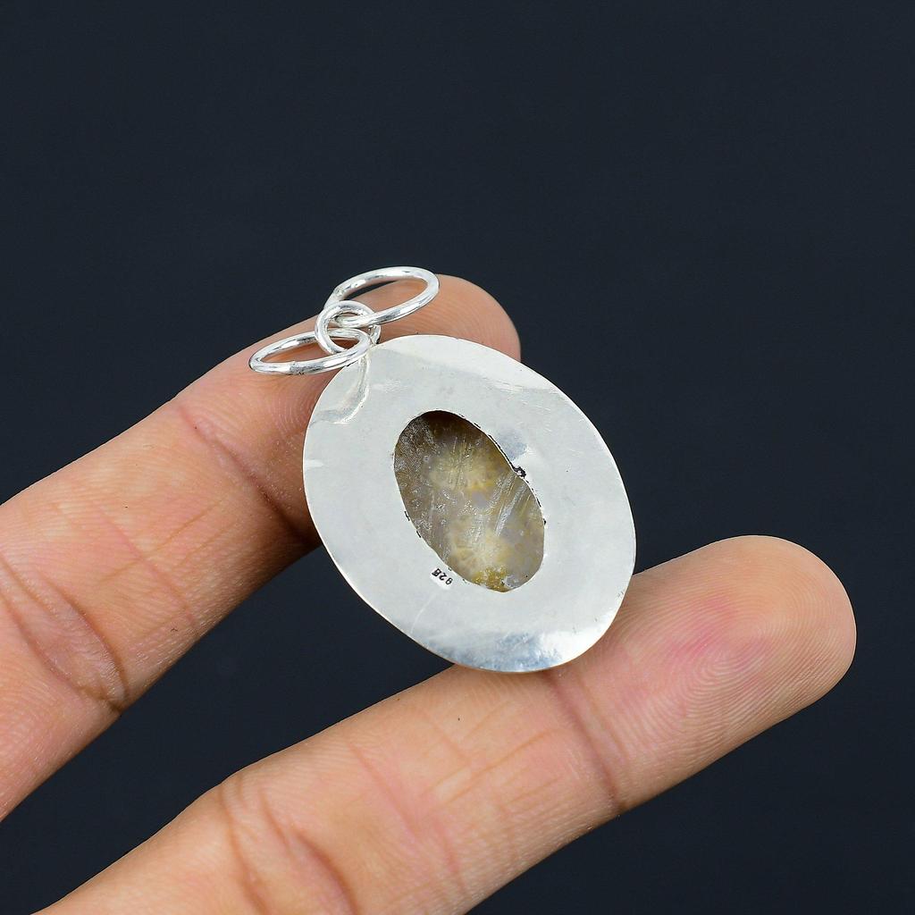 Natural Fossil Coral Gemstone Pendant 925 Sterling Silver Indian Jewelry