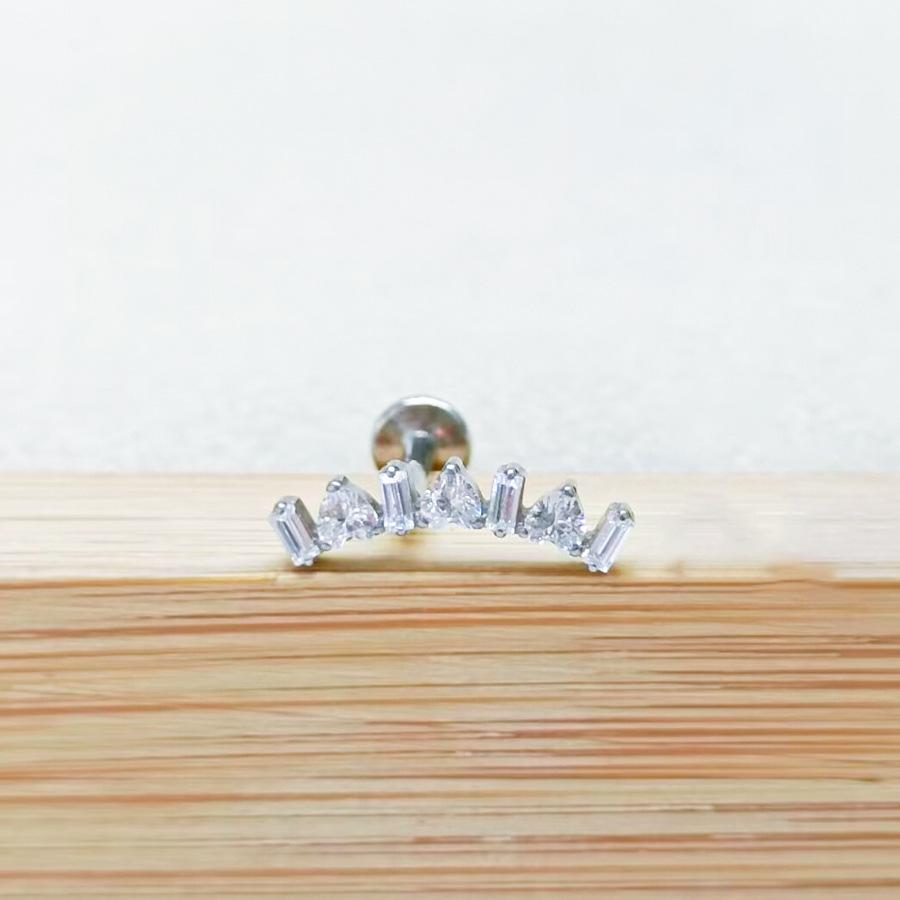 F136 Titanium Flower Peacock Crown Earrings, Long Studs for Cartilage Piercing, 1.2/1.0 Thickness