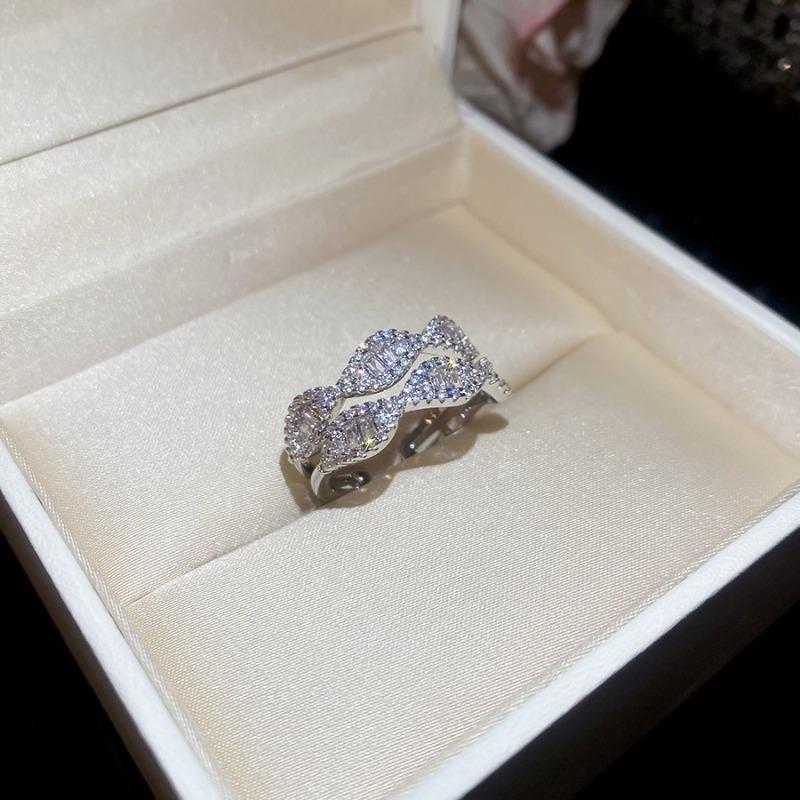 Cold wind zircon square open ring niche high-end index finger ring light luxury temperament jewelry women