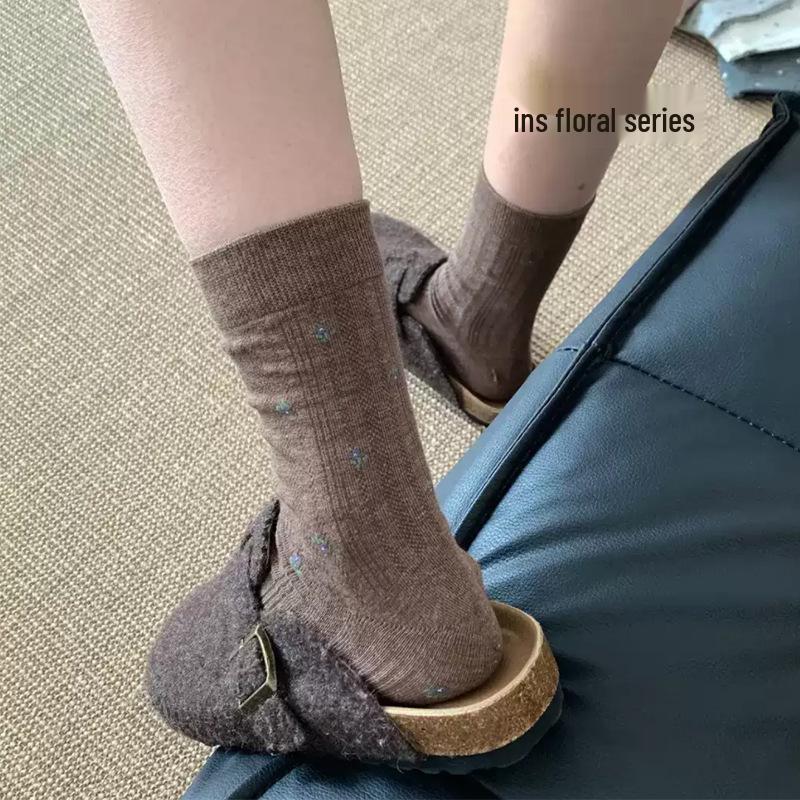 Korean Autumn Floral Ins Style Retro Slimming Socks