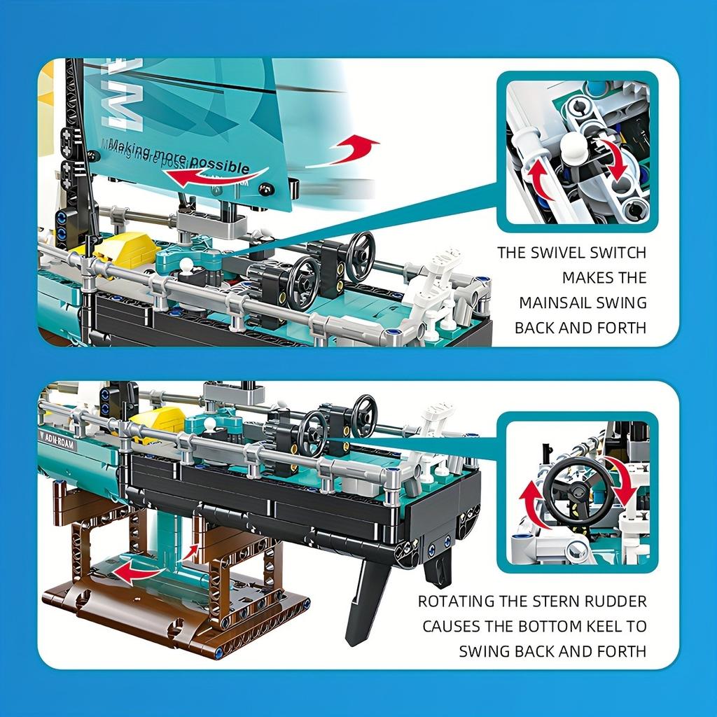 Sailboat building block set, creative building block model ornament, with support stand, suitable for gifting and collection.