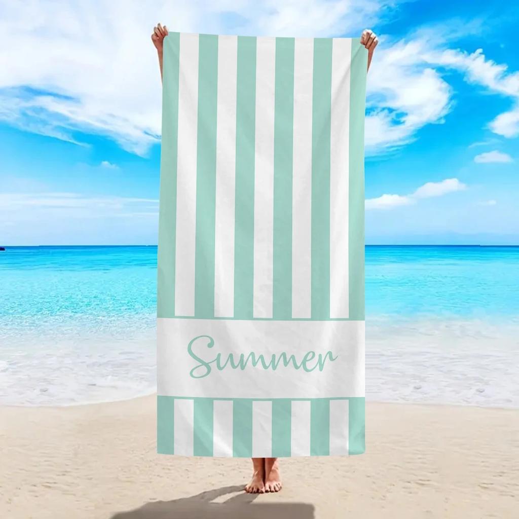 Sommer Gestreiftes Strandtuch Schnelltrocknend Pfirsichhaut Mikrofaser Pooltuch Großes Dekorative Badehandtuch Für Urlaub Reisen Schwimmen