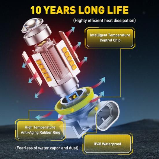 2x AUXITO H11 H8 LED Fog Light Bulbs Driving Lamp DRL Yellow 3000K High Power