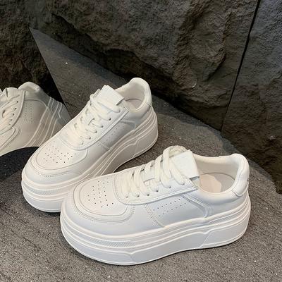Women's Basic Leather Little White Shoes Women's 2024 New Small Thick-soled Height-increasing Versatile Low-top Board Shoes