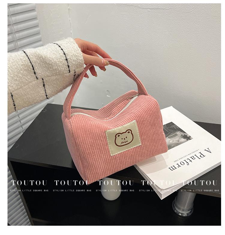 Korean Cute Bear Corduroy Makeup Bag - Portable, Multi-functional, Fresh, Sweet Design for Women