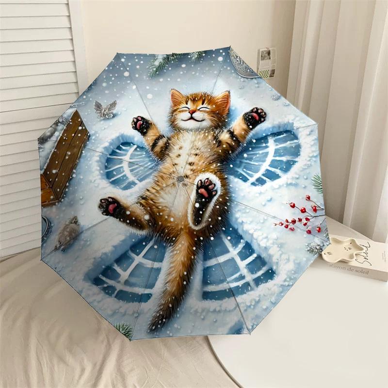 

1PC cat snowflake Umbrella-9-Rib Reinforced, Automatic Open, Lightweight & Durable, Cute Fashion Accessory for Outdoor-P0767
