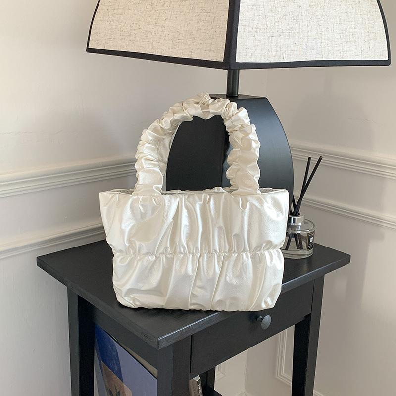 Leather Small Bucket Shoulder Bags with Pleats for Women Summer Bag and Crossbody Foldable Tote Bags