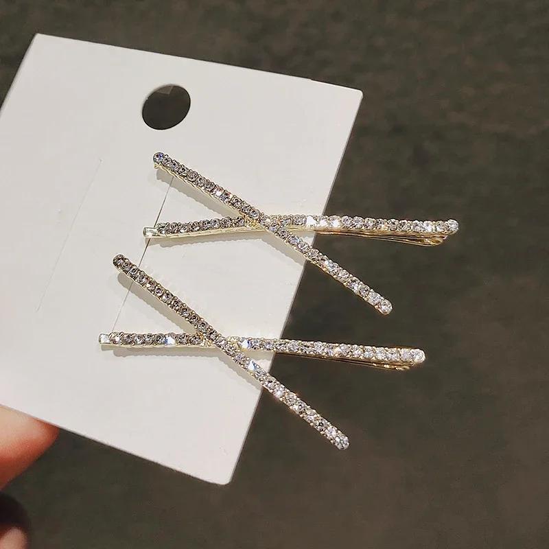1pcs Cross Crystal Hairpins Rhinestone X Hair Clips Barrettes Simple Side Clip Bridal Headwear Girl Fashion Hair Accessories New