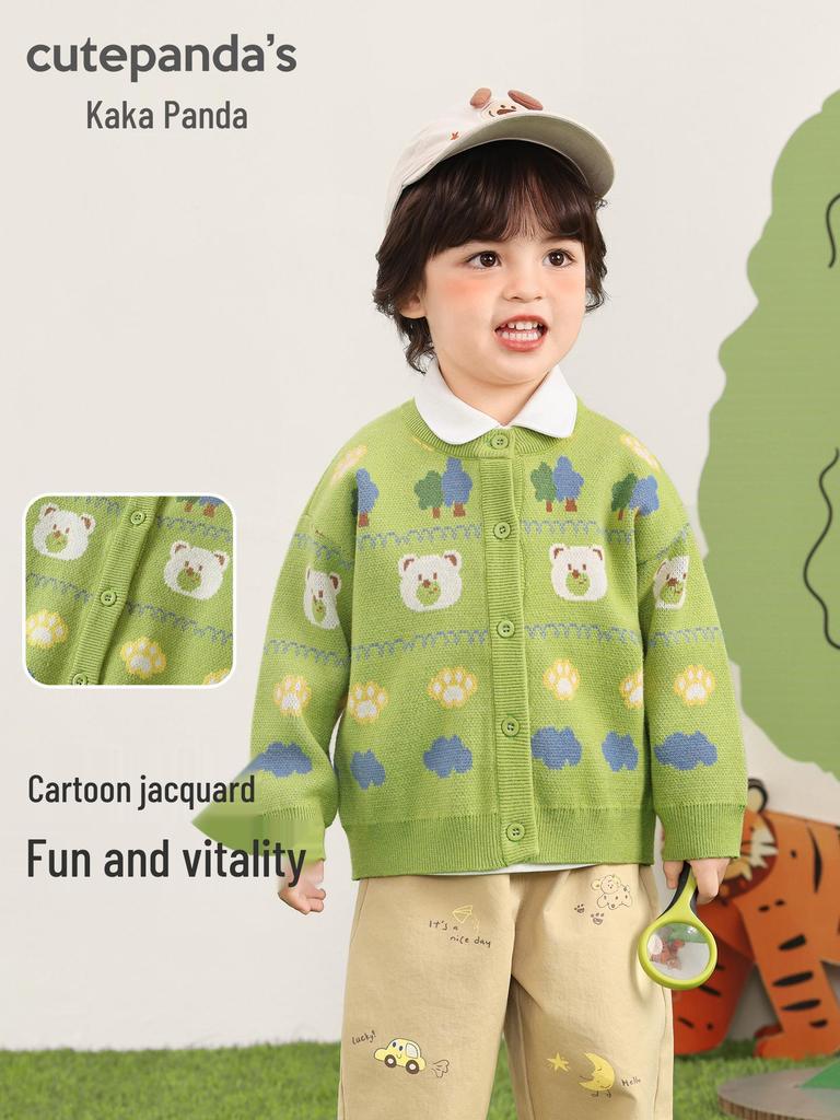 Kaka Panda Kids' Knit Cardigan - Spring Casual Top for Toddlers and Children