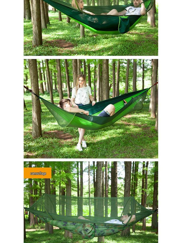 Quick-Open Mosquito-Proof Outdoor Hammock: Encrypted Mesh Parachute Nylon with Mosquito Net for Single/Double Camping