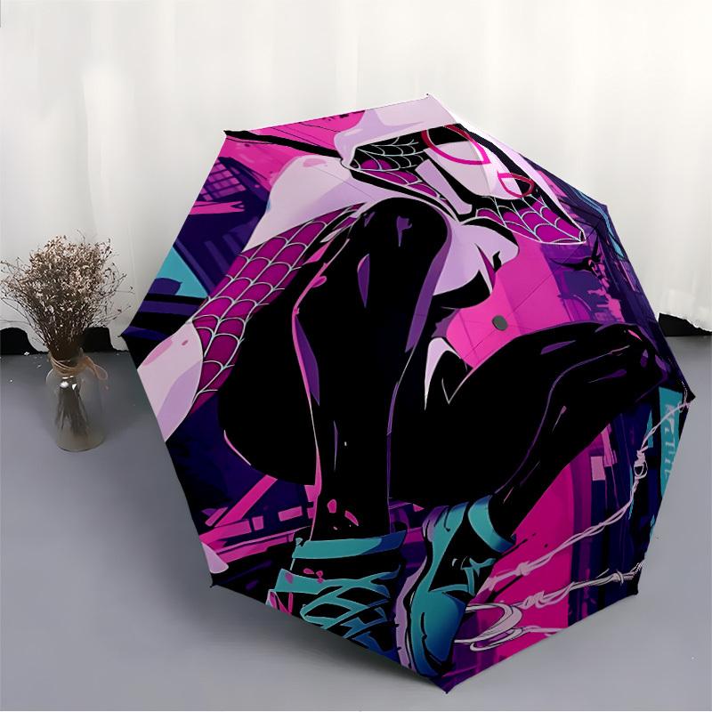 1pc Spider-Gwen Automatic Folding Umbrella, 8 Ribs for All-Season Use, Portable for Travel & Outdoor Activities 010