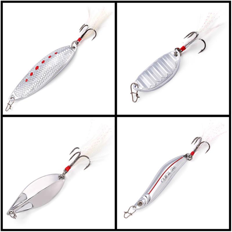 4pcs Mental Fishing Lures Bait Fishing Spoon Ideal Bass Trout Perch Rotation Composite Sequins