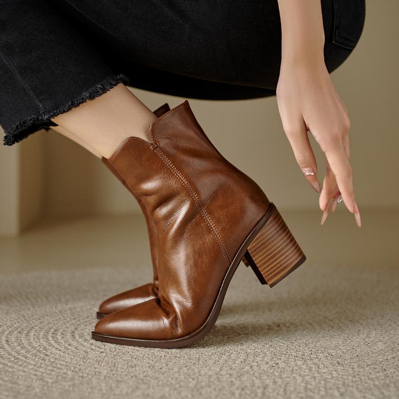 Fashion 2024 Autumn Women Boots Pointed Toe Chunky Heel Shoes for Women Concise Zipper Ankle Boots Chelsea Western Boots High Heels