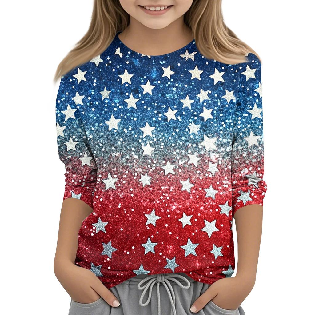 Children's Fashion Printed Round Neck Three-quarter Sleeve Top Casual T-shirt
