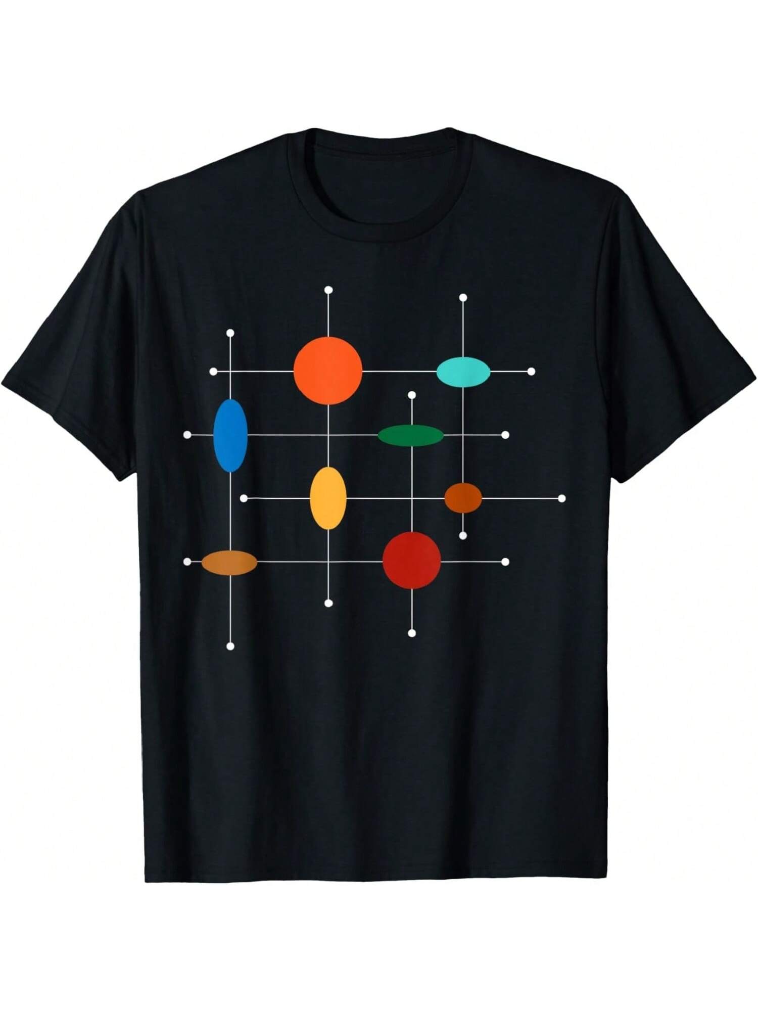 Atomic Age Mid Century Modern Pattern T-Shirt, Small, Black S разноцветный