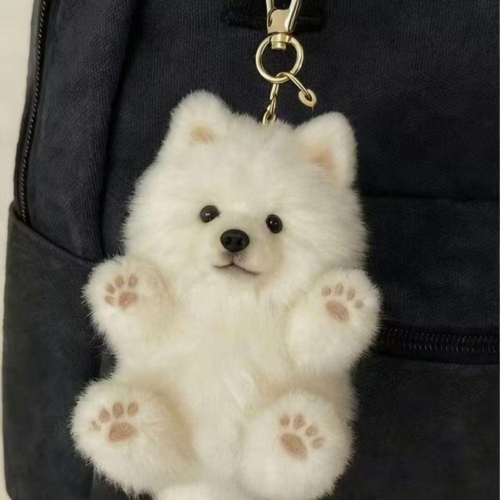 PP Cotton Samoyed Plush Ornaments Lifelike Samoyed Plush Toy  Backpack Decoration