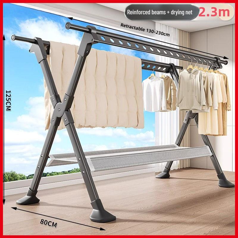 Thickened Aluminum Waterproof Clothes Drying Rod Balcony Retractable Clothes Hanger Household Floor-standing Clothes Drying Rack