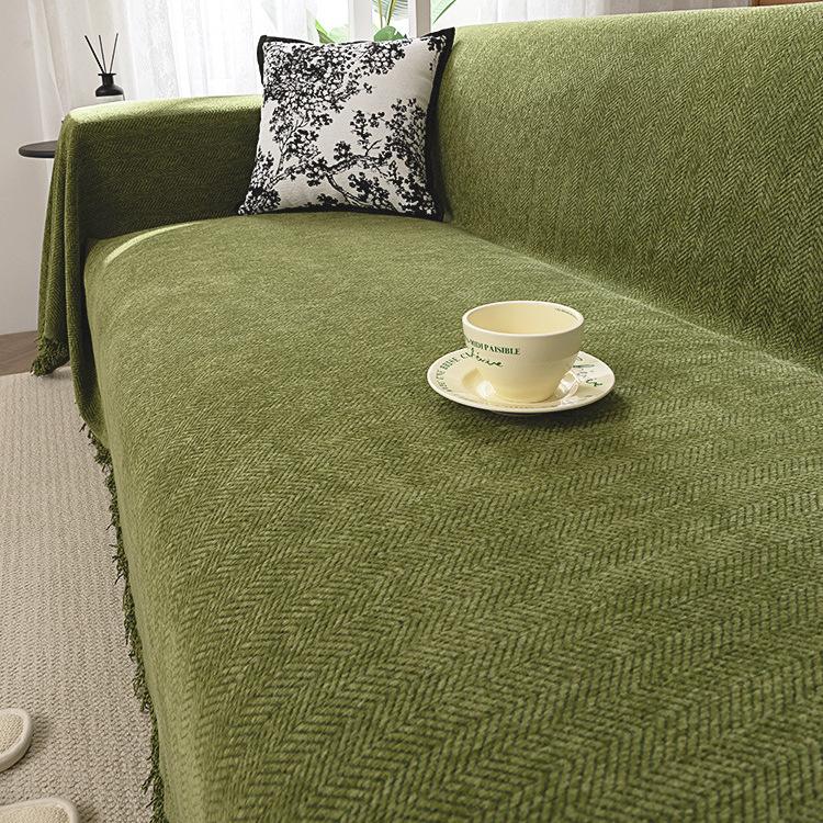 

Полотенце для дивана с узором «елочка» из синели, высококачественное простое зеленое маття, универсальное четырехсезонное одеяло с полным покрытием 180*260cm